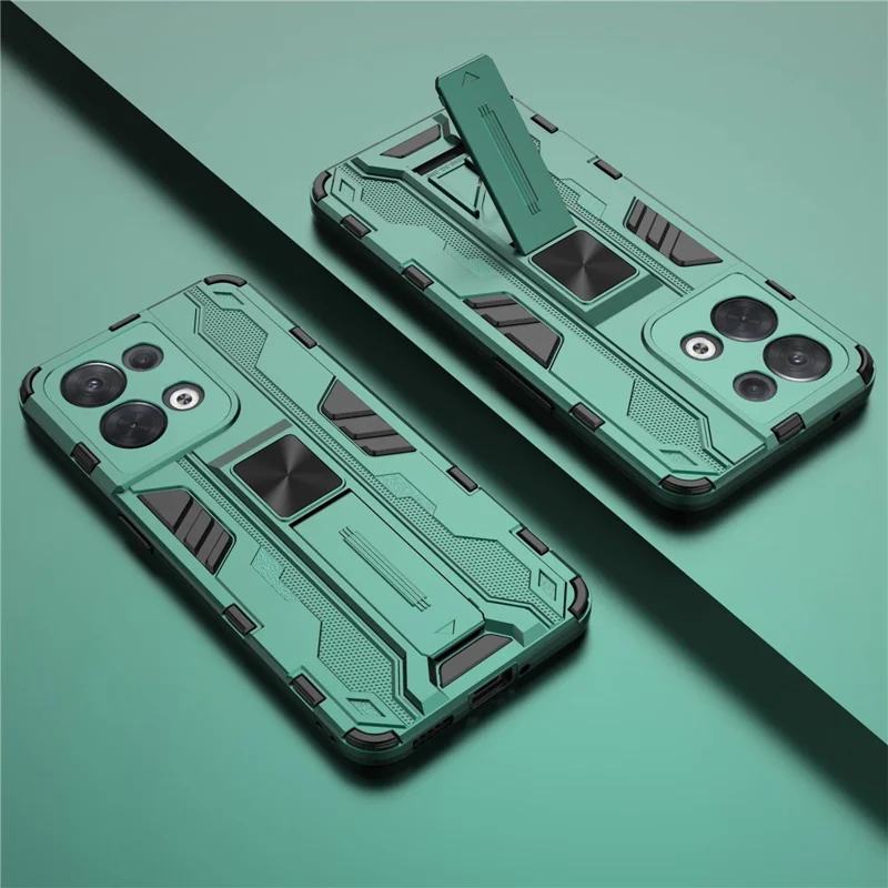 For Oppo Reno8 5G (Global Version) / Oppo Reno8 5G Hard PC Soft TPU Rugged Hybrid Case Heavy Duty Anti-fall Protective Shell with Kickstand - Green