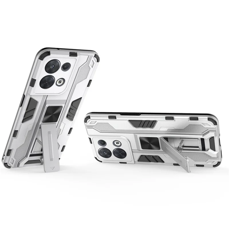 For Oppo Reno8 5G (Global Version) / Oppo Reno8 5G Hard PC Soft TPU Rugged Hybrid Case Heavy Duty Anti-fall Protective Shell with Kickstand - Silver
