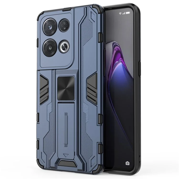 For Oppo Reno8 Pro 5G (Global Version) / Reno8 Pro+ (China) 5G All-inclusive Protection Hard PC Soft TPU Rugged Hybrid Case Heavy Duty Shell with Kickstand - Blue