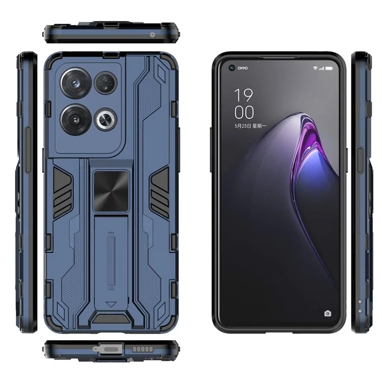 For Oppo Reno8 Pro 5G (Global Version) / Reno8 Pro+ (China) 5G All-inclusive Protection Hard PC Soft TPU Rugged Hybrid Case Heavy Duty Shell with Kickstand - Blue