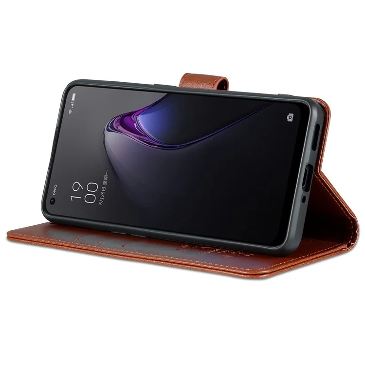 AZNS For Oppo Reno8 5G (Global Version) / Oppo Reno8 5G Anti-scratch Textured PU Leather Stand Flip Cover Magnetic Closure Shockproof Protective Wallet Case - Brown