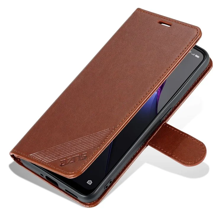 AZNS For Oppo Reno8 5G (Global Version) / Oppo Reno8 5G Anti-scratch Textured PU Leather Stand Flip Cover Magnetic Closure Shockproof Protective Wallet Case - Brown