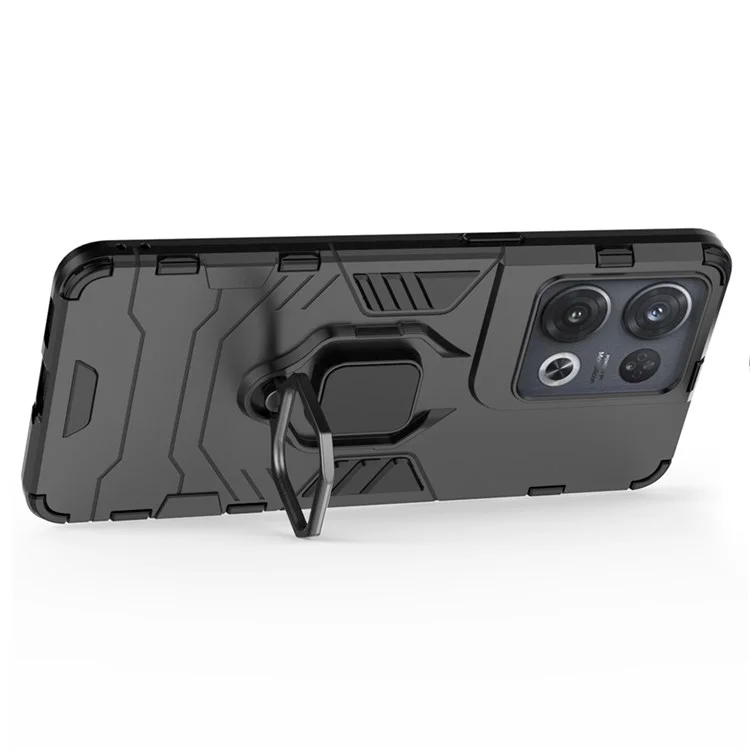 For Oppo Reno8 Pro 5G (Global Version) / Reno8 Pro+ (China) 5G TPU + PC Drop-resistant Phone Case Ring Kickstand Protective Cover - Black