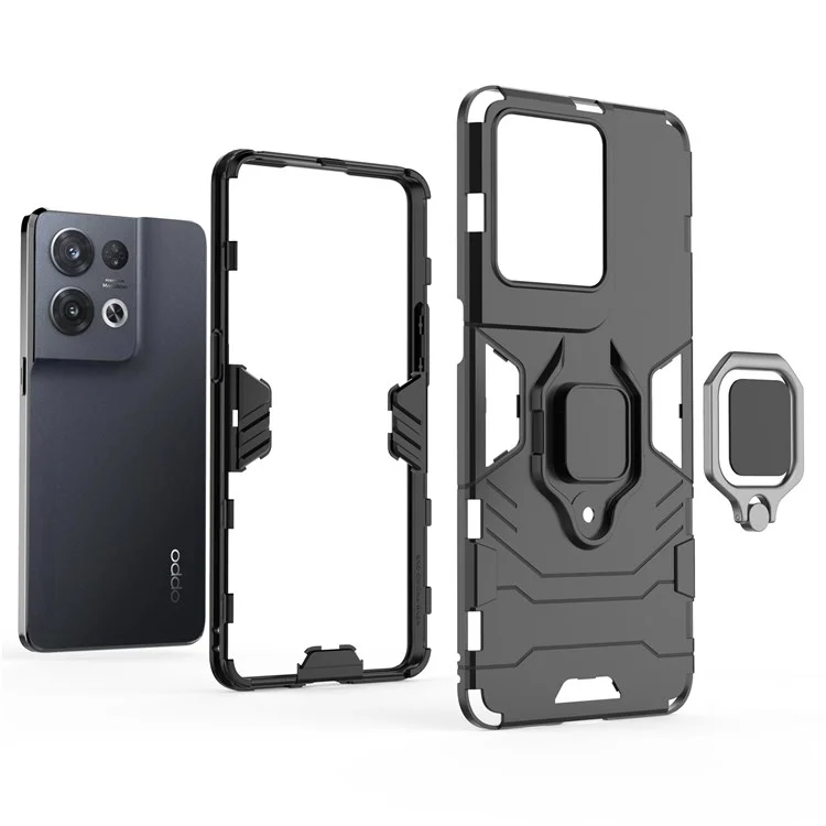 For Oppo Reno8 Pro 5G (Global Version) / Reno8 Pro+ (China) 5G TPU + PC Drop-resistant Phone Case Ring Kickstand Protective Cover - Black