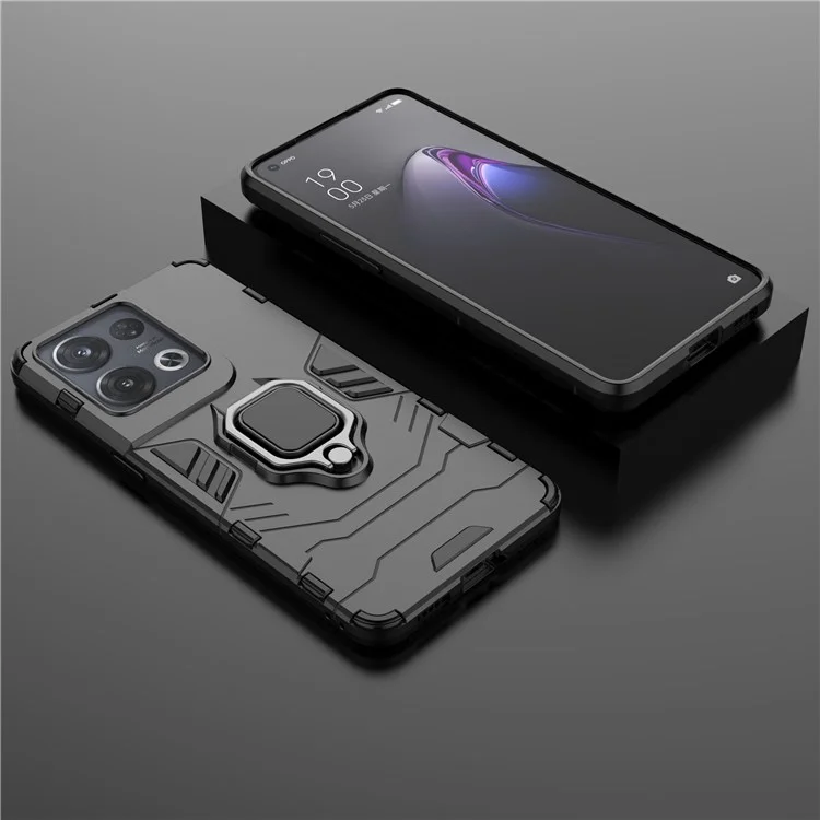 Pour Oppo Reno8 Pro 5G (Version mondiale) / Reno8 Pro+ (Chine) 5G Coque de téléphone protectrice en TPU + PC résistante aux chocs avec support d'anneau - Noir