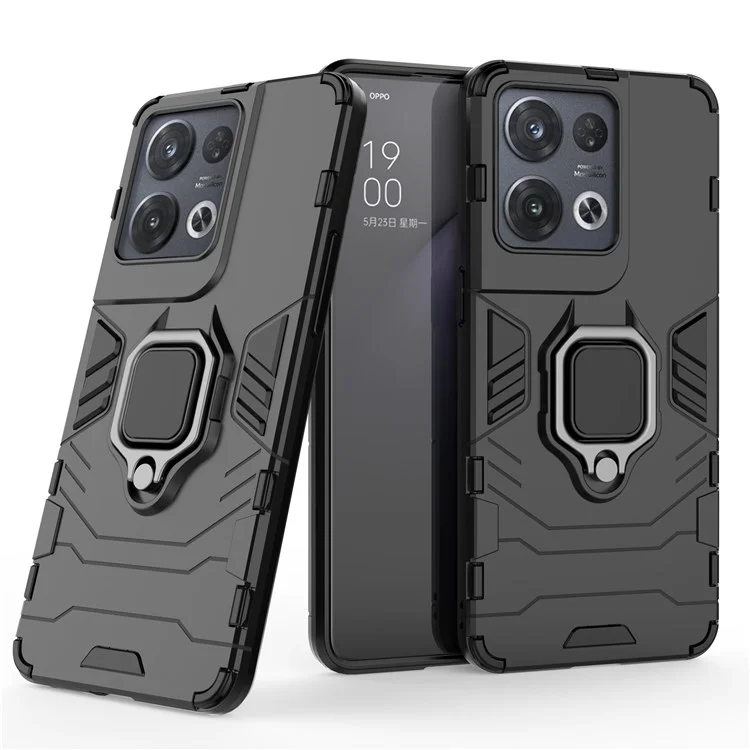 Pour Oppo Reno8 Pro 5G (Version mondiale) / Reno8 Pro+ (Chine) 5G Coque de téléphone protectrice en TPU + PC résistante aux chocs avec support d'anneau - Noir