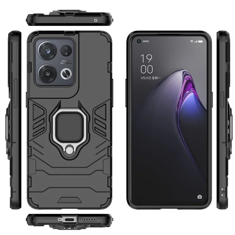 For Oppo Reno8 Pro 5G (Global Version) / Reno8 Pro+ (China) 5G TPU + PC Drop-resistant Phone Case Ring Kickstand Protective Cover - Black