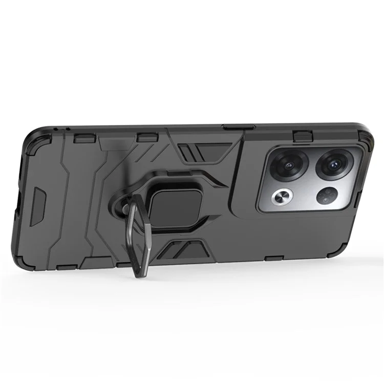 Per Oppo Reno8 Pro+ 5G / Reno8 Pro 5G (versione Globale) TPU Soft + Copertura Hibrid Hard PC Custodia Per Telefono Anti-scratch Con Cavalletto ad Anello - Nero