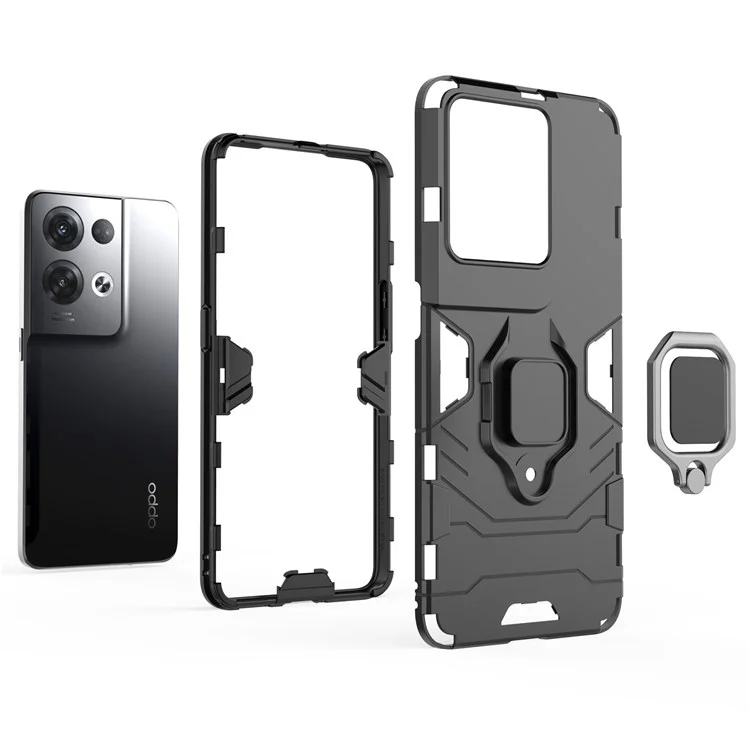 Per Oppo Reno8 Pro+ 5G / Reno8 Pro 5G (versione Globale) TPU Soft + Copertura Hibrid Hard PC Custodia Per Telefono Anti-scratch Con Cavalletto ad Anello - Nero