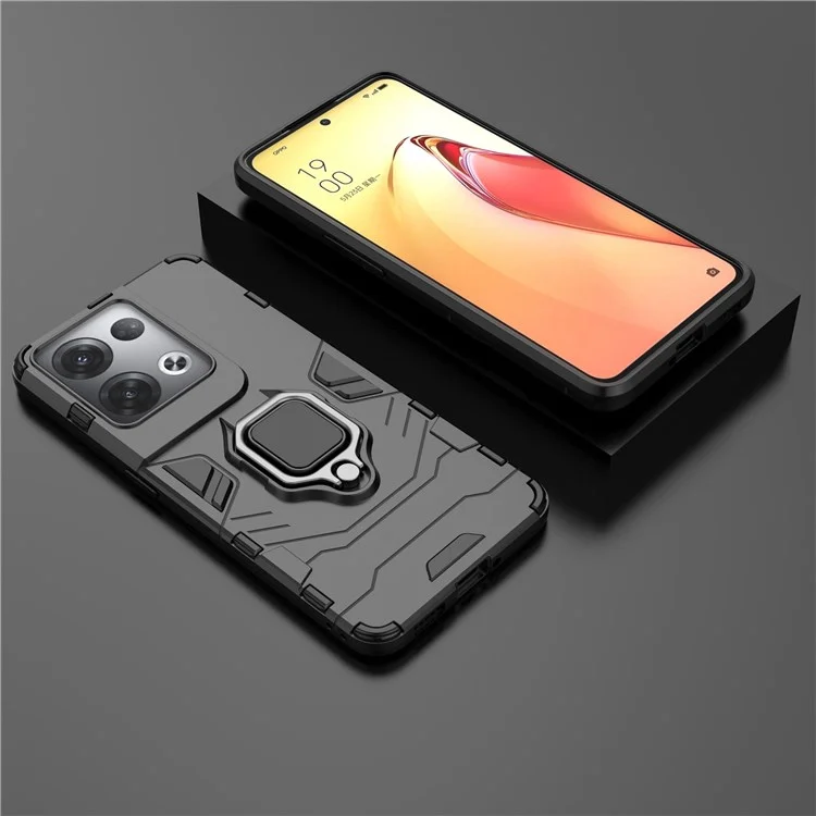 Para Oppo Reno8 Pro+ 5g / Reno8 Pro 5G (versão Global) Soft TPU + Hard PC Hybrid Cover Anti-arranhão Capa Com Anel Kickstand - Preto