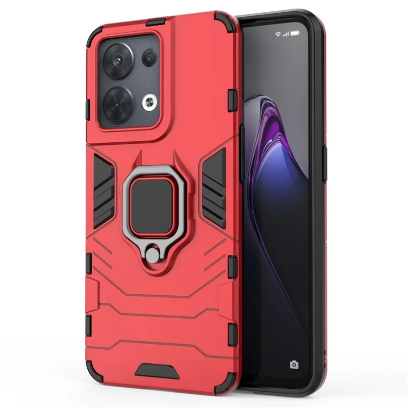 Ring Kickstand Drop-proof Phone Case for Oppo Reno8 5G (Global Version) / Oppo Reno8 5G, Soft TPU + Hard PC Hybrid Cover - Red