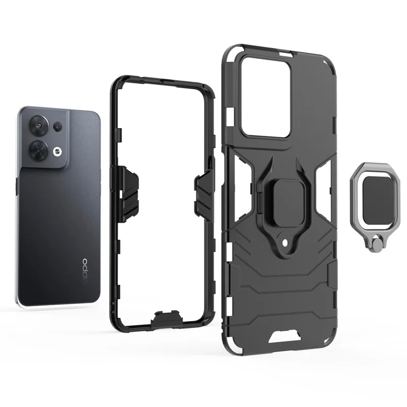 Ring Kickstand Drop-proof Phone Case for Oppo Reno8 5G (Global Version) / Oppo Reno8 5G, Soft TPU + Hard PC Hybrid Cover - Red