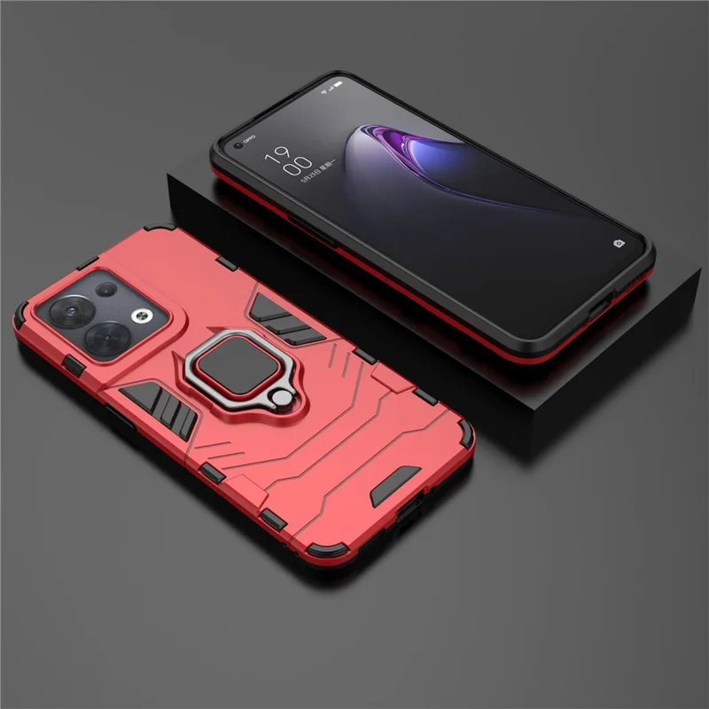 Ring Kickstand Drop-proof Phone Case for Oppo Reno8 5G (Global Version) / Oppo Reno8 5G, Soft TPU + Hard PC Hybrid Cover - Red
