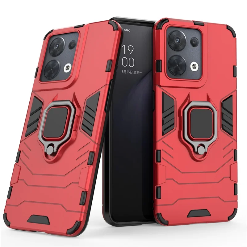 Ring Kickstand Drop-proof Phone Case for Oppo Reno8 5G (Global Version) / Oppo Reno8 5G, Soft TPU + Hard PC Hybrid Cover - Red