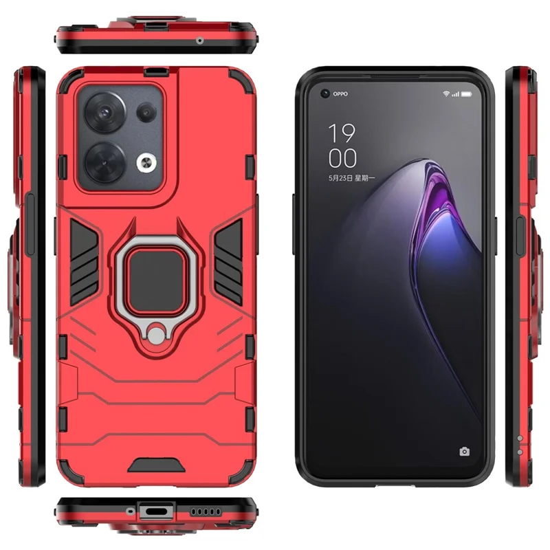 Ring Kickstand Drop-proof Phone Case for Oppo Reno8 5G (Global Version) / Oppo Reno8 5G, Soft TPU + Hard PC Hybrid Cover - Red