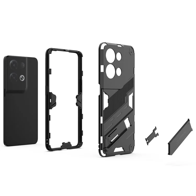 Für Oppo Reno8 Pro+(china) 5G / Reno8 Pro 5G (Global Version) Soft TPU Hard PC Hybrid Case Kickstand Anti-Silp Impact-resistantes Rückenabdeckung - Schwarz