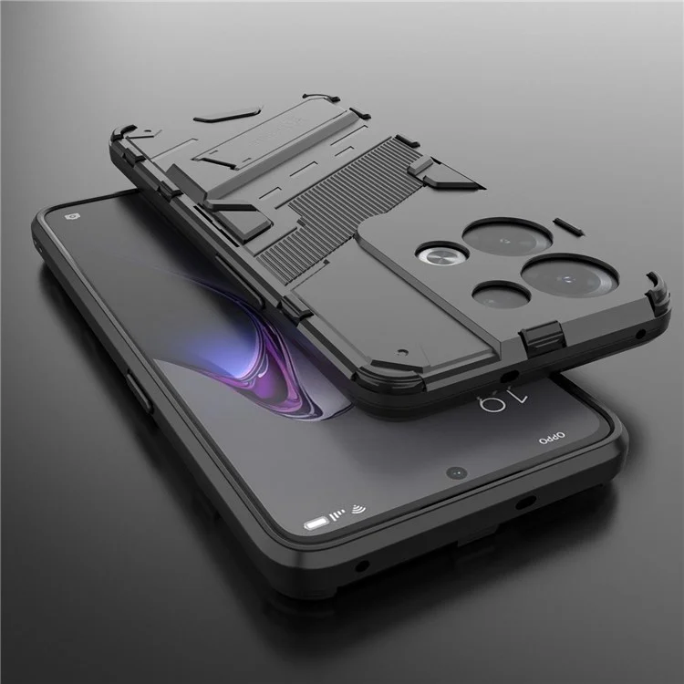 For Oppo Reno8 Pro+ (China) 5G / Reno8 Pro 5G (Global Version) Soft TPU Hard PC Hybrid Case Kickstand Anti-Silp Impact-Resistant Back Cover - Black