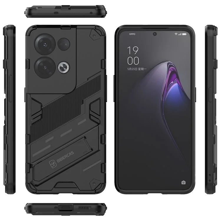 For Oppo Reno8 Pro+ (China) 5G / Reno8 Pro 5G (Global Version) Soft TPU Hard PC Hybrid Case Kickstand Anti-Silp Impact-Resistant Back Cover - Black