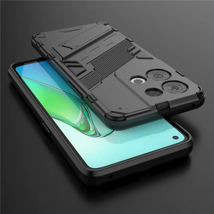 For Oppo Reno8 Pro 5G (Global Version) / Reno8 Pro+ (China) 5G TPU+PC Mobile Phone Case Kickstand Design Non-Slip Rugged Tough Protective Cover - Black