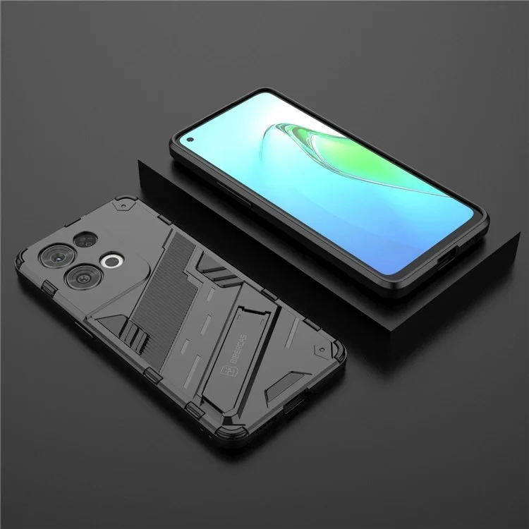 For Oppo Reno8 Pro 5G (Global Version) / Reno8 Pro+ (China) 5G TPU+PC Mobile Phone Case Kickstand Design Non-Slip Rugged Tough Protective Cover - Black