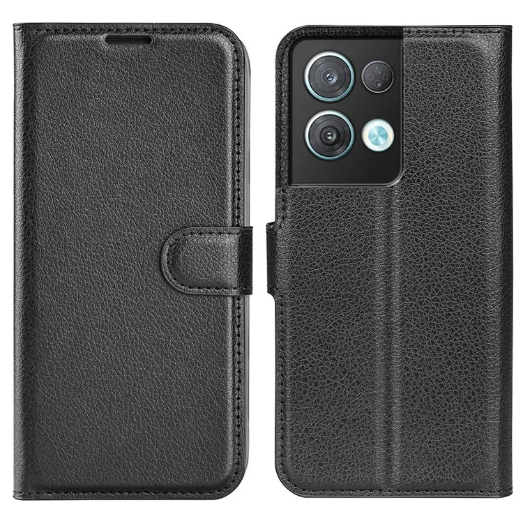 Litchi Texture Case for Oppo Reno8 Pro (China) 5G, Foldable Stand PU Leather Wallet Full Body Protection Cell Phone Cover - Black