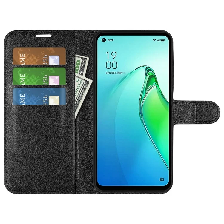 Litchi Texture Case for Oppo Reno8 Pro (China) 5G, Foldable Stand PU Leather Wallet Full Body Protection Cell Phone Cover - Black