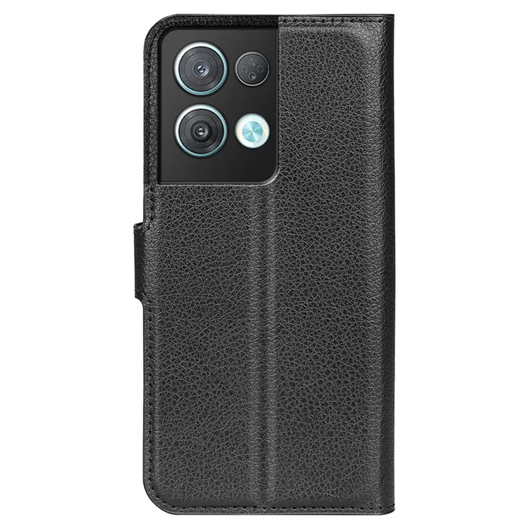 Litchi Texture Case for Oppo Reno8 Pro (China) 5G, Foldable Stand PU Leather Wallet Full Body Protection Cell Phone Cover - Black