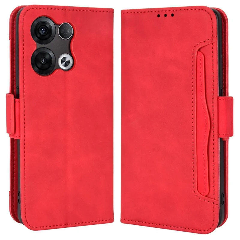 Cover portafoglio stand in ecopelle anti-caduta per Oppo Reno8 Pro (Cina) 5G con multi slot per carte - Rosso