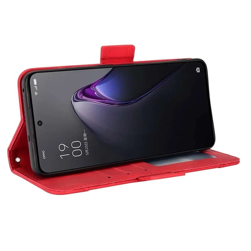 Cover portafoglio stand in ecopelle anti-caduta per Oppo Reno8 Pro (Cina) 5G con multi slot per carte - Rosso