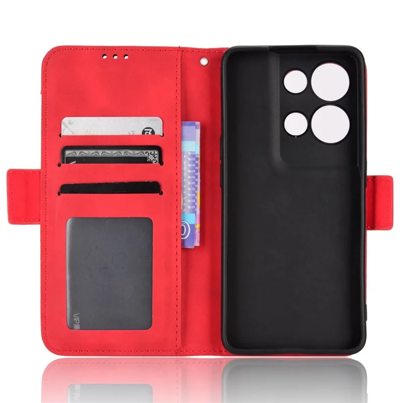 Cover portafoglio stand in ecopelle anti-caduta per Oppo Reno8 Pro (Cina) 5G con multi slot per carte - Rosso