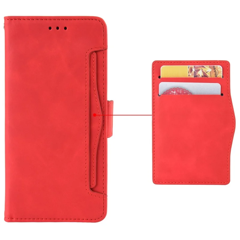 Cover portafoglio stand in ecopelle anti-caduta per Oppo Reno8 Pro (Cina) 5G con multi slot per carte - Rosso