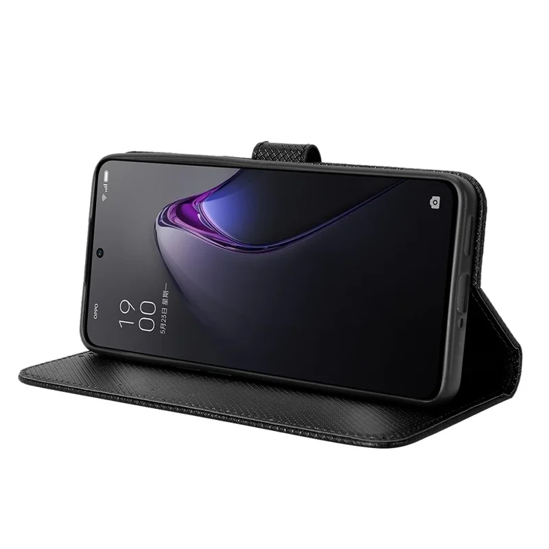 Anti-scratch Diamond Texture Case for Oppo Reno8 5G / Reno8 5G (Global Version), PU Leather Stand Cover Wallet Flip Phone Shell - Black