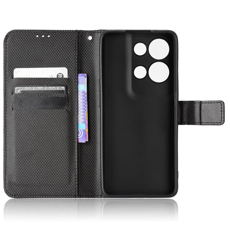 Anti-scratch Diamond Texture Case for Oppo Reno8 5G / Reno8 5G (Global Version), PU Leather Stand Cover Wallet Flip Phone Shell - Black