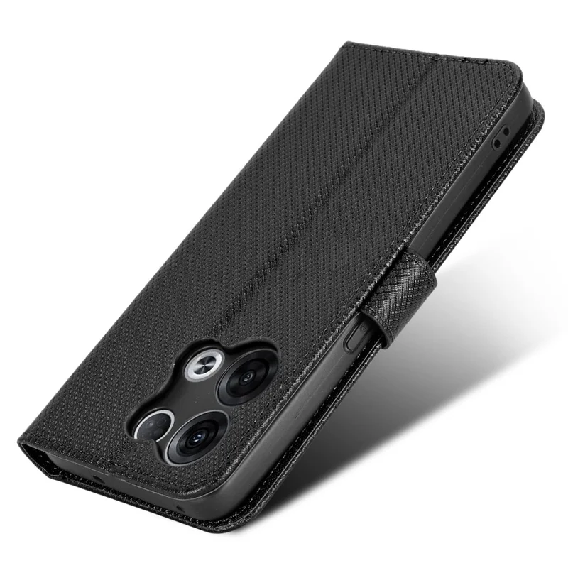 Anti-scratch Diamond Texture Case for Oppo Reno8 5G / Reno8 5G (Global Version), PU Leather Stand Cover Wallet Flip Phone Shell - Black