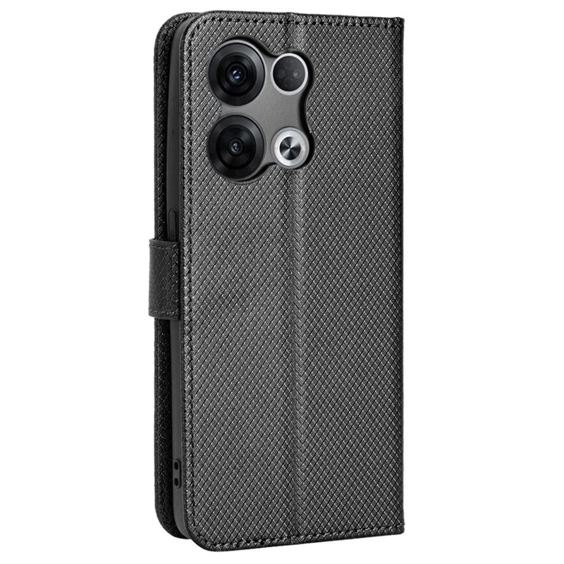 Anti-scratch Diamond Texture Case for Oppo Reno8 5G / Reno8 5G (Global Version), PU Leather Stand Cover Wallet Flip Phone Shell - Black