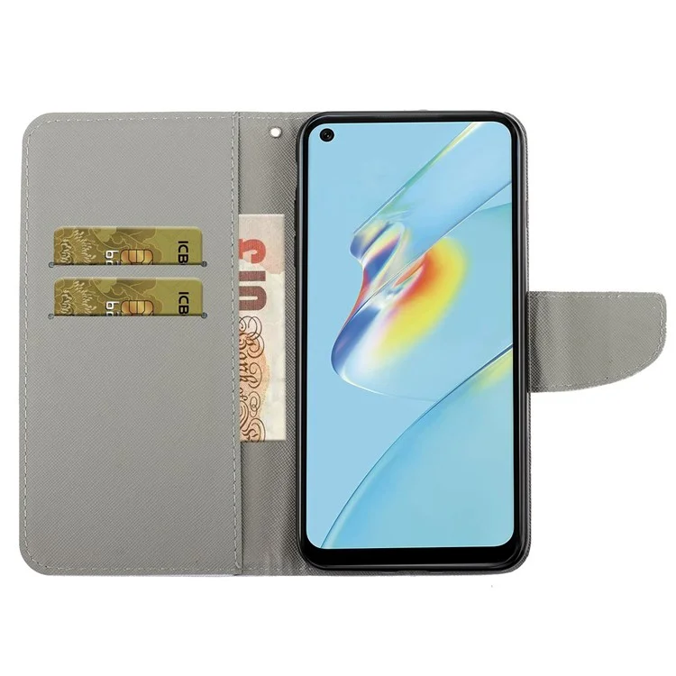 Печать с Рисунком Перекрестная Текстура Телефона Для Oppo A96 4G, Кожаная Кошелька PU Стоя Folio Flip Flip Shell с Ремешком - Флуоресцентные Бабочки