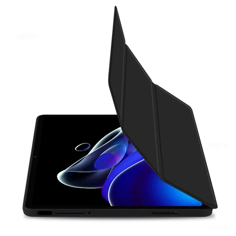 For Realme Pad X Shockproof Folio Flip Anti-fall Tri-fold Stand PU Leather + TPU Tablet Cover Case - Black