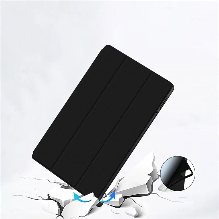 For Realme Pad X Shockproof Folio Flip Anti-fall Tri-fold Stand PU Leather + TPU Tablet Cover Case - Black