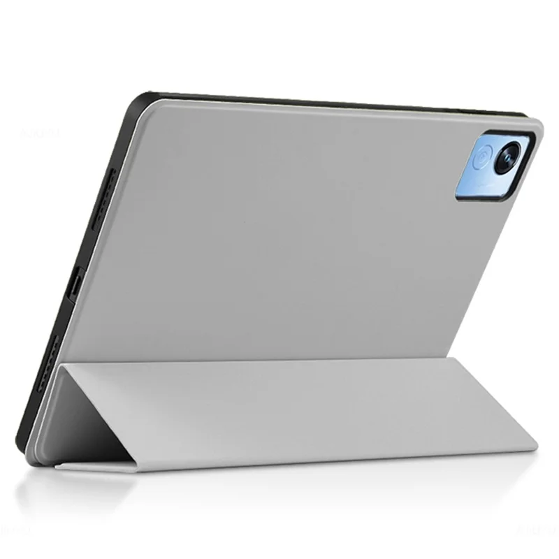 For Realme Pad X Shockproof Folio Flip Anti-fall Tri-fold Stand PU Leather + TPU Tablet Cover Case - Grey
