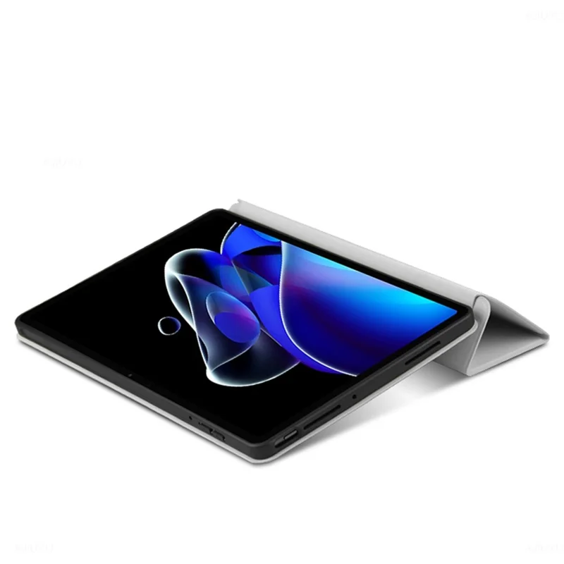 For Realme Pad X Shockproof Folio Flip Anti-fall Tri-fold Stand PU Leather + TPU Tablet Cover Case - Grey