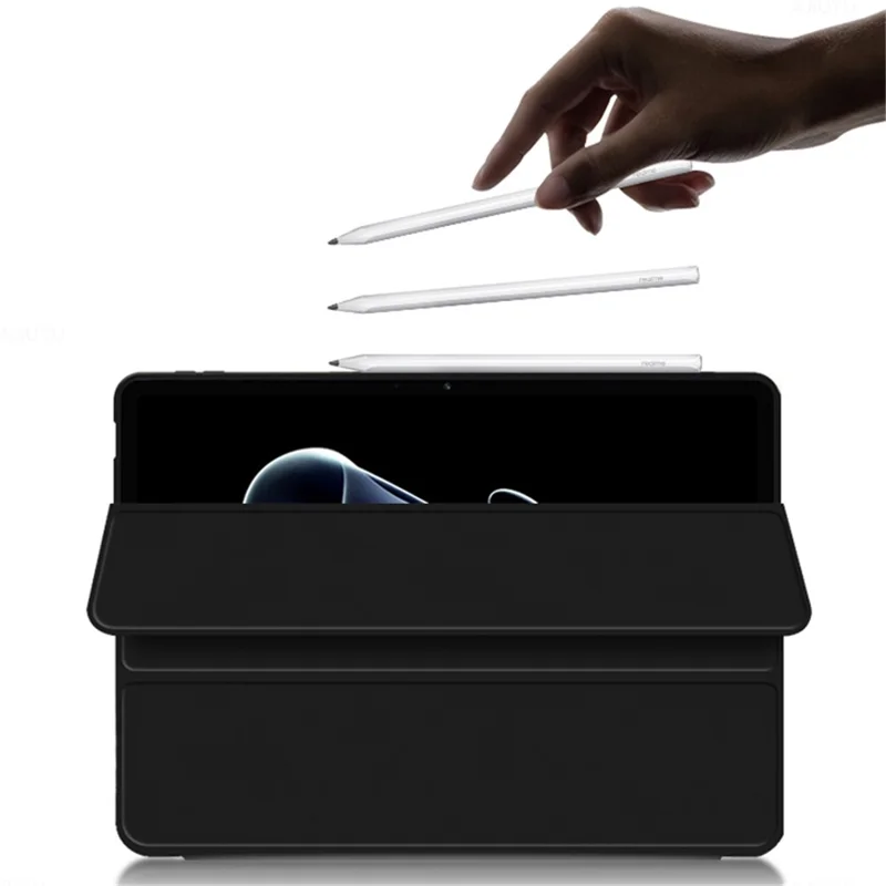 For Realme Pad X Shockproof Folio Flip Anti-fall Tri-fold Stand PU Leather + TPU Tablet Cover Case - Grey