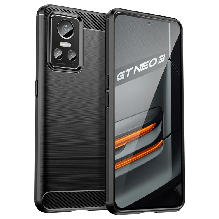 Brushed Surface Phone Case for Realme GT Neo3, Light Slim TPU Phone Case Carbon Fiber Texture Cover - Black