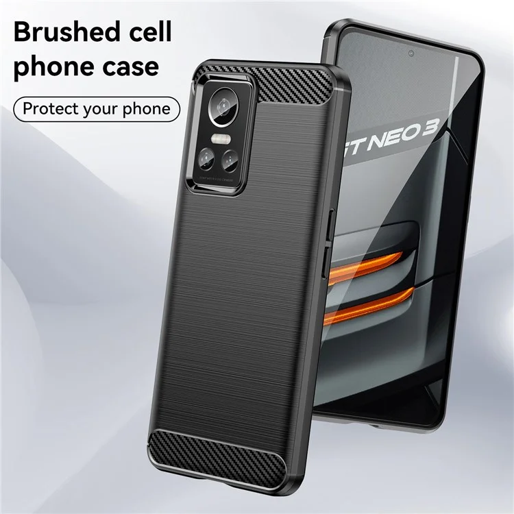 Brushed Surface Phone Case for Realme GT Neo3, Light Slim TPU Phone Case Carbon Fiber Texture Cover - Black