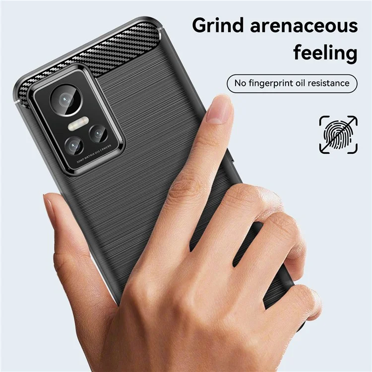 Brushed Surface Phone Case for Realme GT Neo3, Light Slim TPU Phone Case Carbon Fiber Texture Cover - Black
