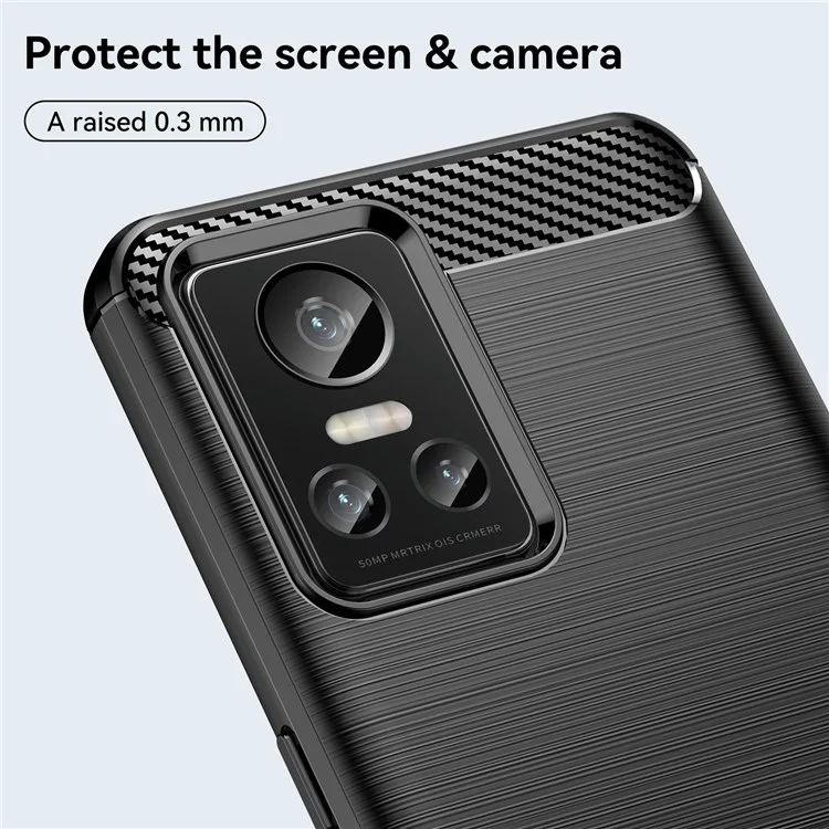 Brushed Surface Phone Case for Realme GT Neo3, Light Slim TPU Phone Case Carbon Fiber Texture Cover - Black