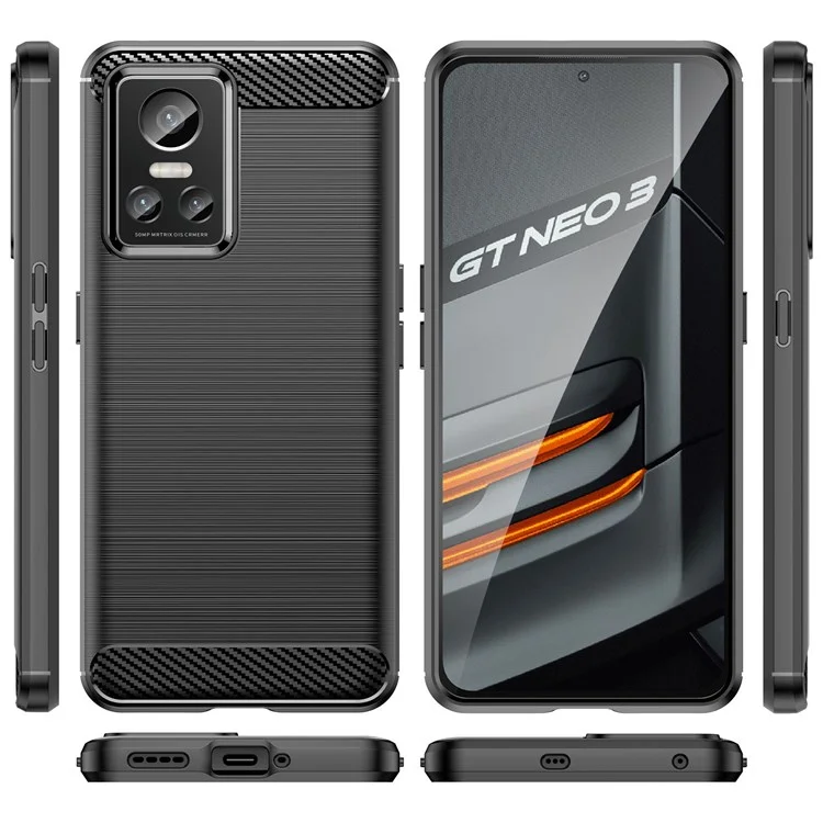 Brushed Surface Phone Case for Realme GT Neo3, Light Slim TPU Phone Case Carbon Fiber Texture Cover - Black