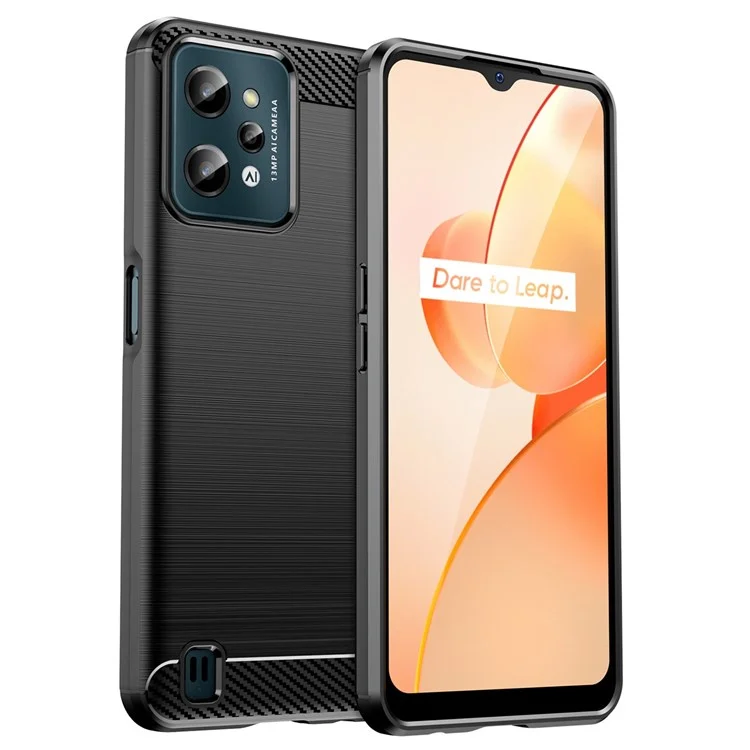 Per Realme C31 Light Thin TPU Phone Case Carbon Fiber Texture Brushed Surface Anti-fall Cover - Black
