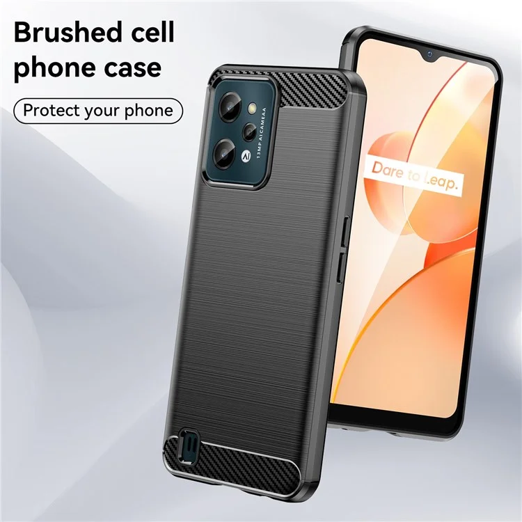 Per Realme C31 Light Thin TPU Phone Case Carbon Fiber Texture Brushed Surface Anti-fall Cover - Black
