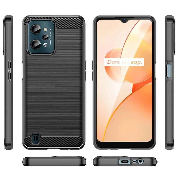 Per Realme C31 Light Thin TPU Phone Case Carbon Fiber Texture Brushed Surface Anti-fall Cover - Black