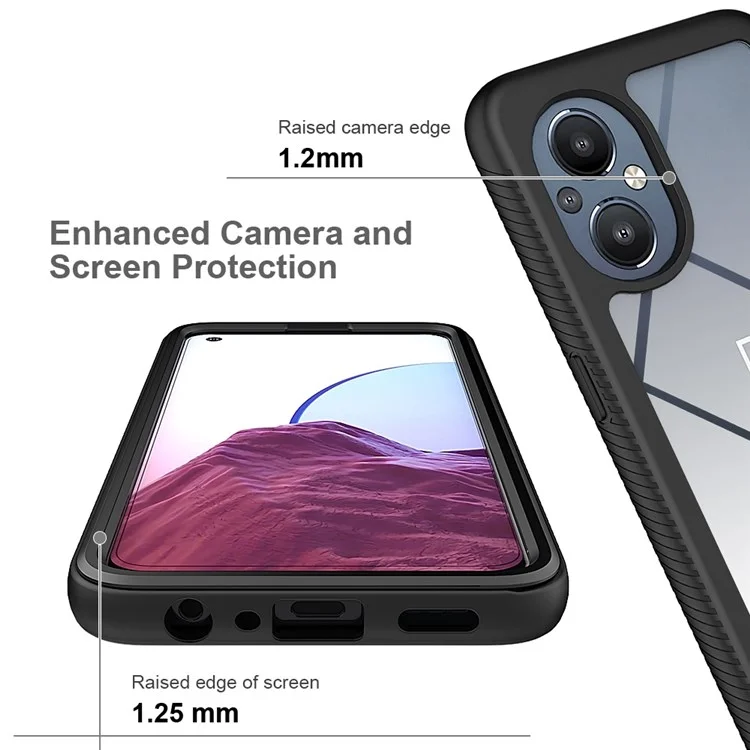Pour OnePlus Nord N20 5G/Oppo Reno7 Z 5G/Reno7 Lite 5G/Reno8 Lite 5G Coque hybride PC dur + TPU souple 3-en-1 antichoc Housse de téléphone avec protecteur d'écran PET - Noir